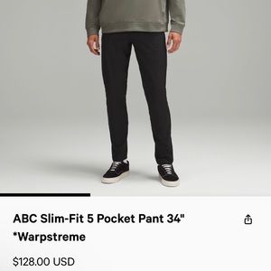 NWT Lululemon Men’s ABC Slim Pant 5 Pocket - Warpstream